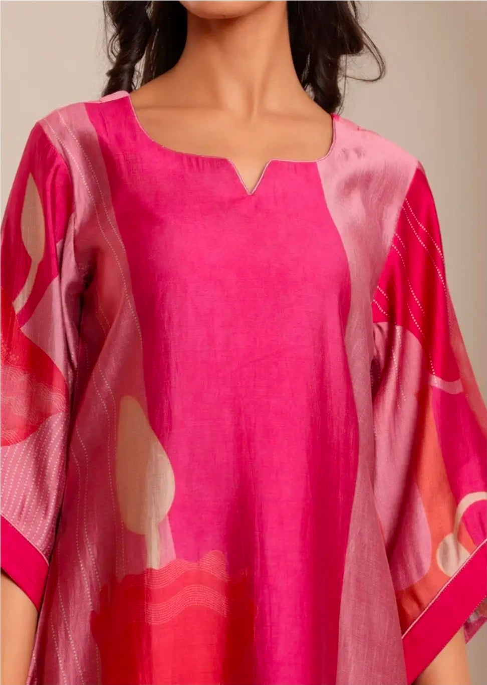 MeeSri Women Chanderi Fuchsia Pink Straight Kurta