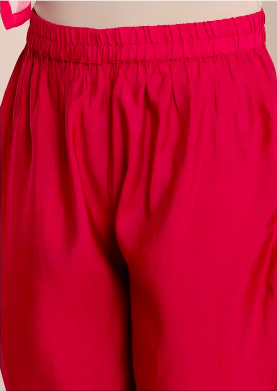 MeeSri Women Chanderi Fuchsia Pink Straight Kurta