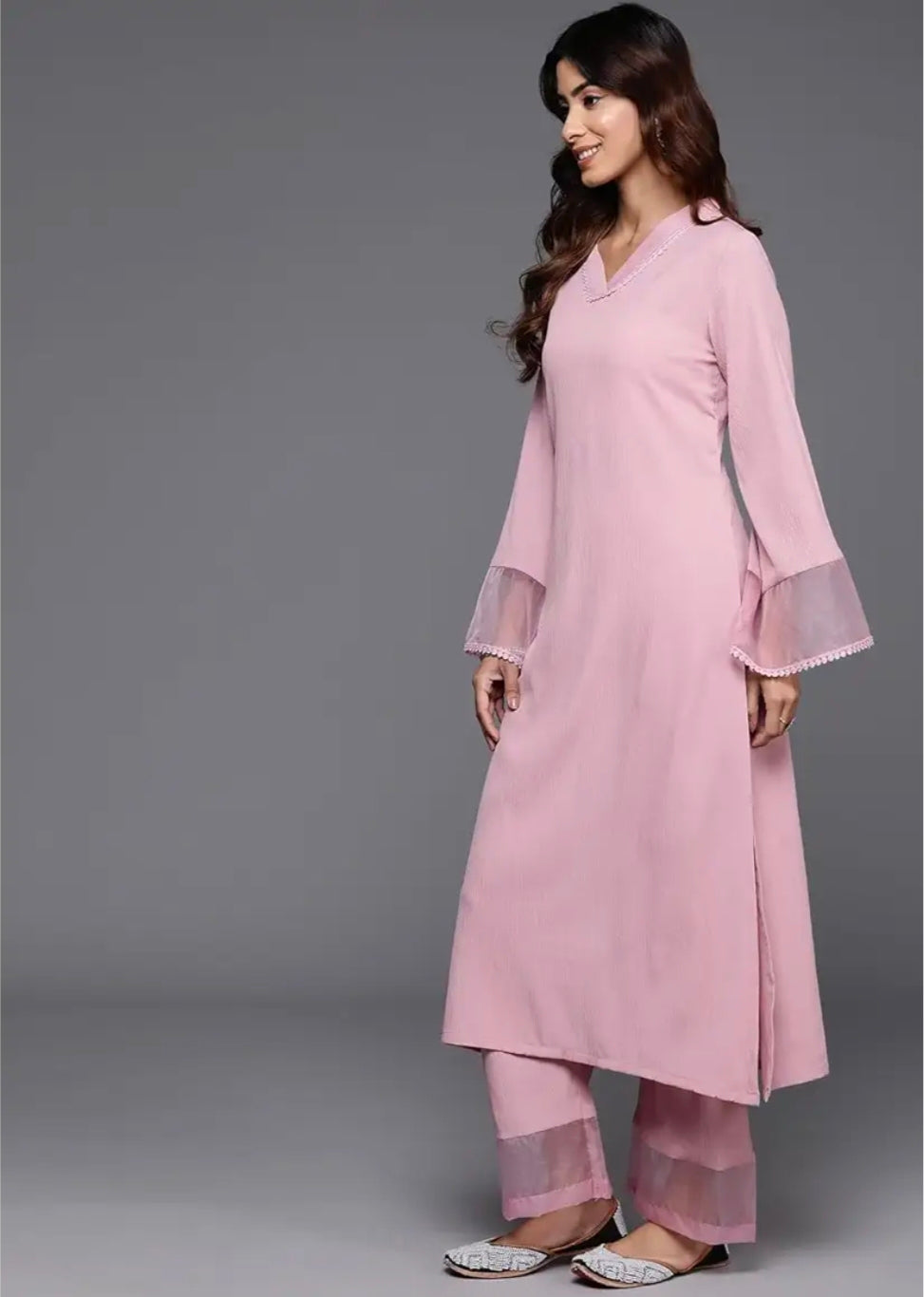 MeeSri Women Pink Straight Kurta Paired with Tonal Bottom – Comfortable and Stylish Outfit for Various Occasions