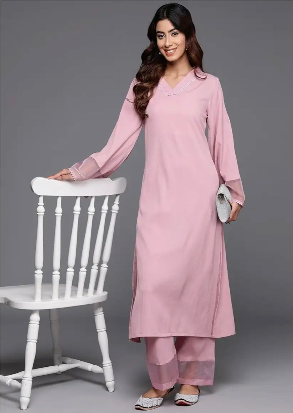 MeeSri Women Pink Straight Kurta Paired with Tonal Bottom – Comfortable and Stylish Outfit for Various Occasions