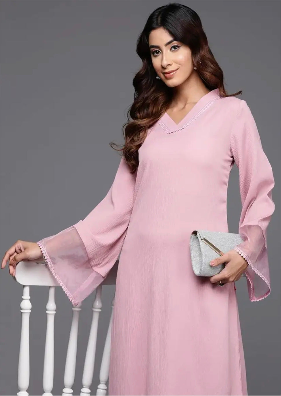 MeeSri Women Pink Straight Kurta Paired with Tonal Bottom – Comfortable and Stylish Outfit for Various Occasions