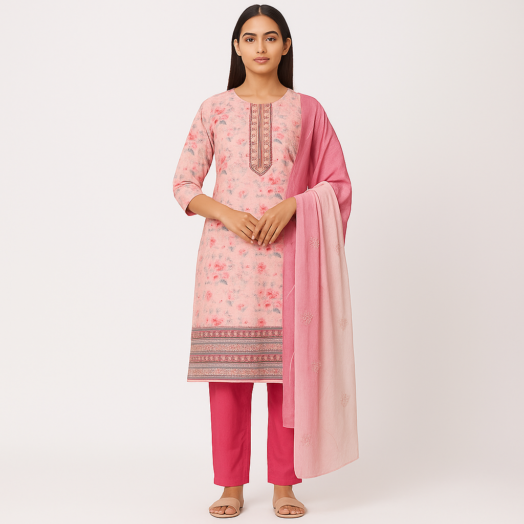 MeeSri Printed Kurta Set with Pants & Dupatta l 3 Piece Ethnic Suit for Casual