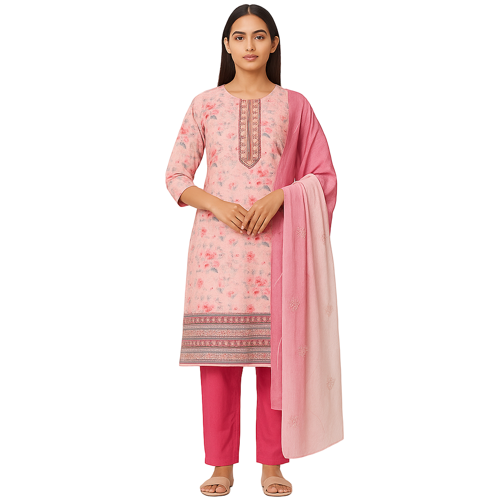 MeeSri Printed Kurta Set with Pants & Dupatta l 3 Piece Ethnic Suit for Casual