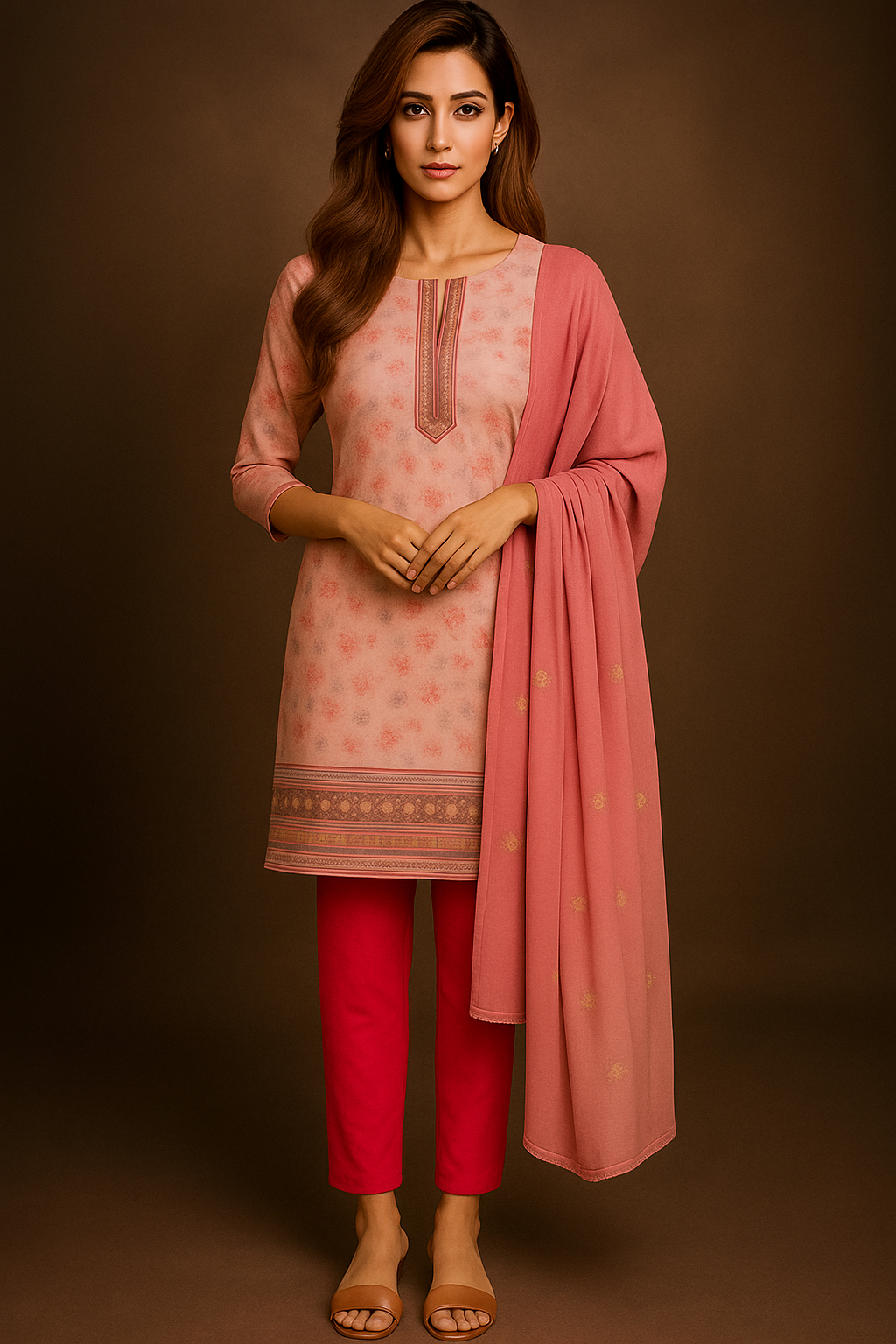 MeeSri Printed Kurta Set with Pants & Dupatta l 3 Piece Ethnic Suit for Casual