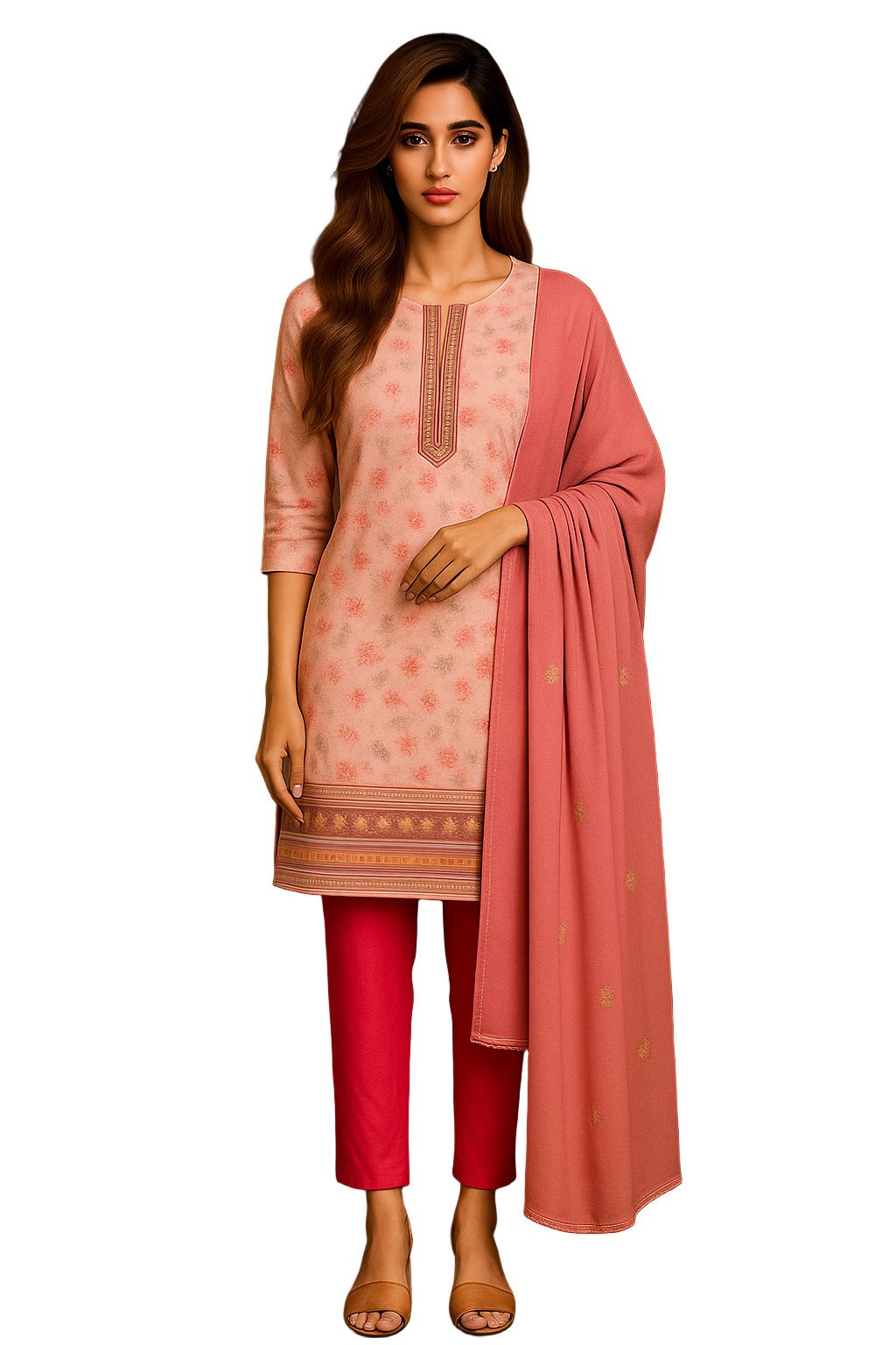 MeeSri Printed Kurta Set with Pants & Dupatta l 3 Piece Ethnic Suit for Casual