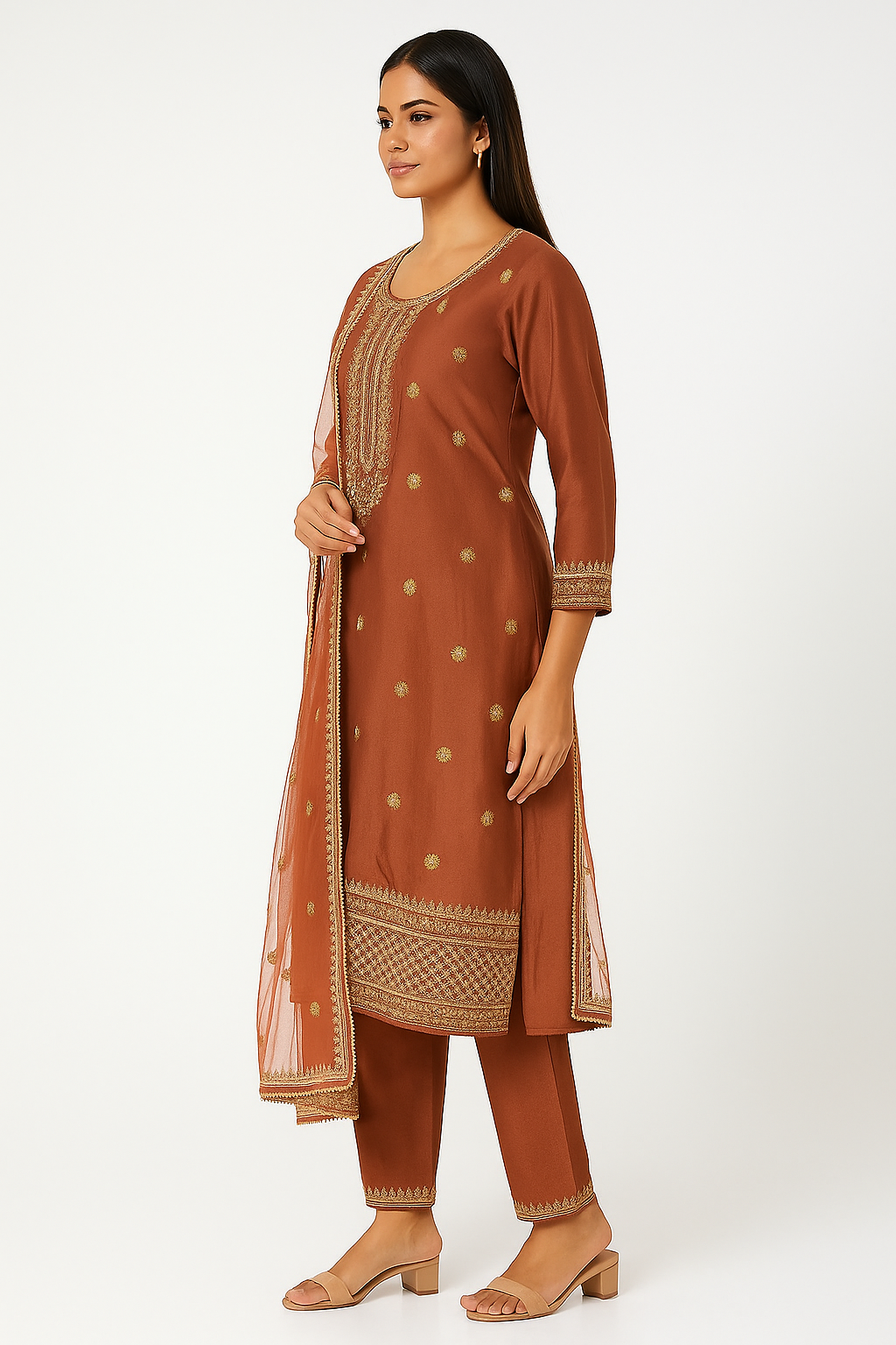 MeeSri Luxury Kurta Set with Pants & Dupatta l 3 Piece Ethnic Suit for Casual