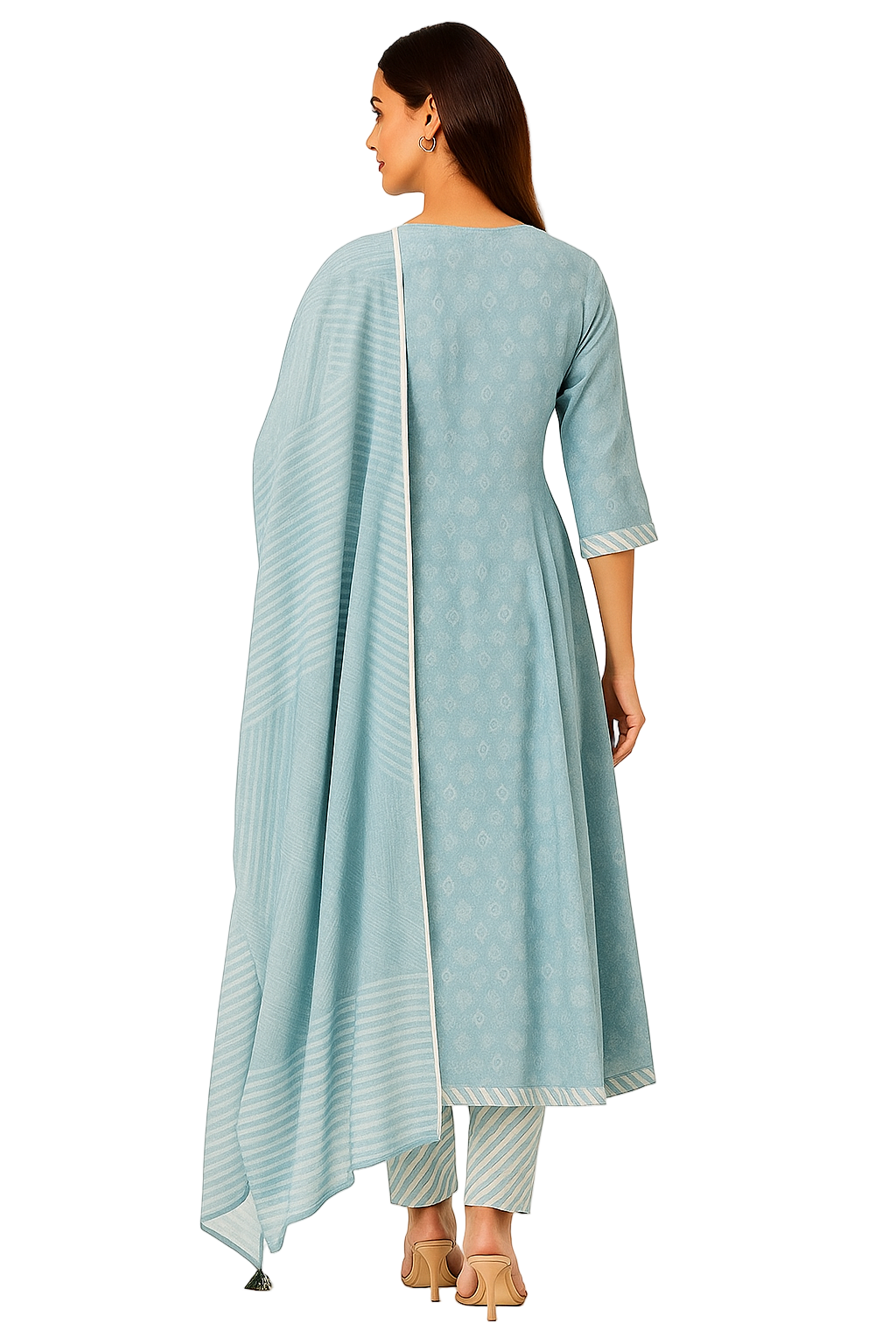 MeeSri Women Cotton Relaxed fit anarkali kurta set with pant and Dupatta