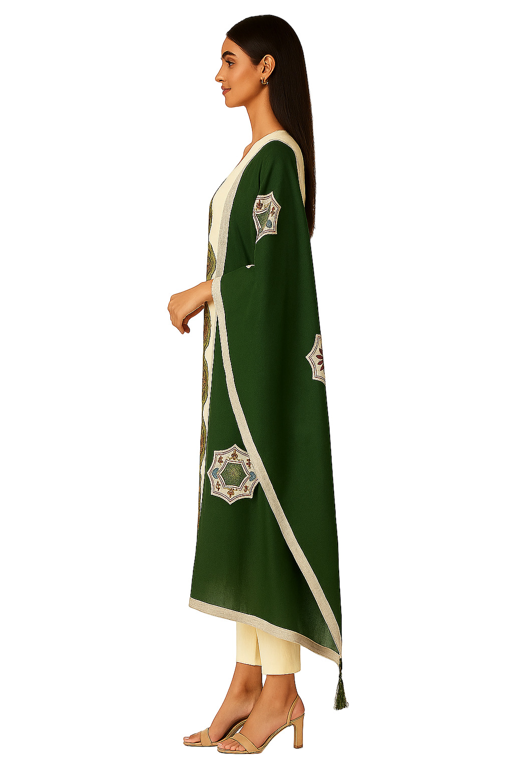 MeeSri Woman Thread Embroidered Straight Kurta and Pants Set with Dupatta