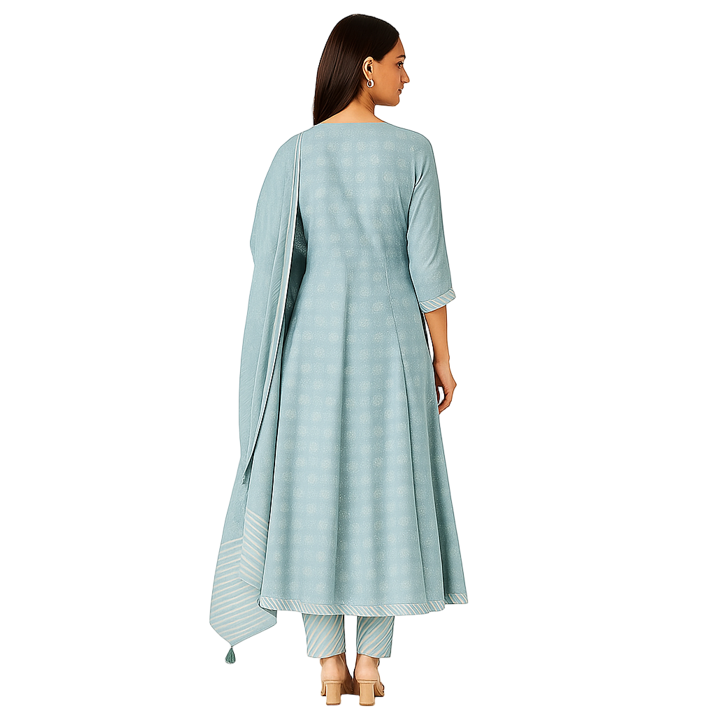 MeeSri Women Cotton Relaxed fit anarkali kurta set with pant and Dupatta