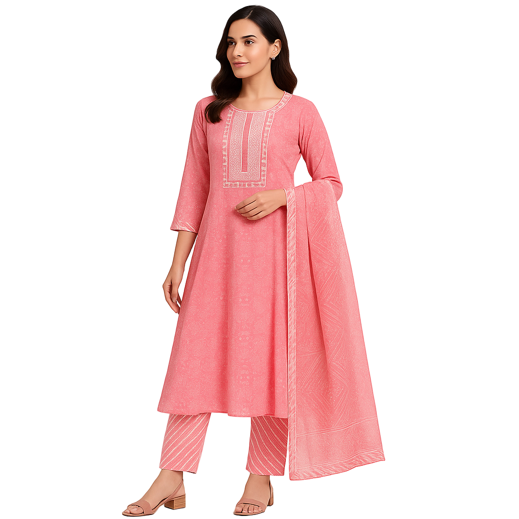 MeeSri Anarkali kurta pant dupatta 3 peice set