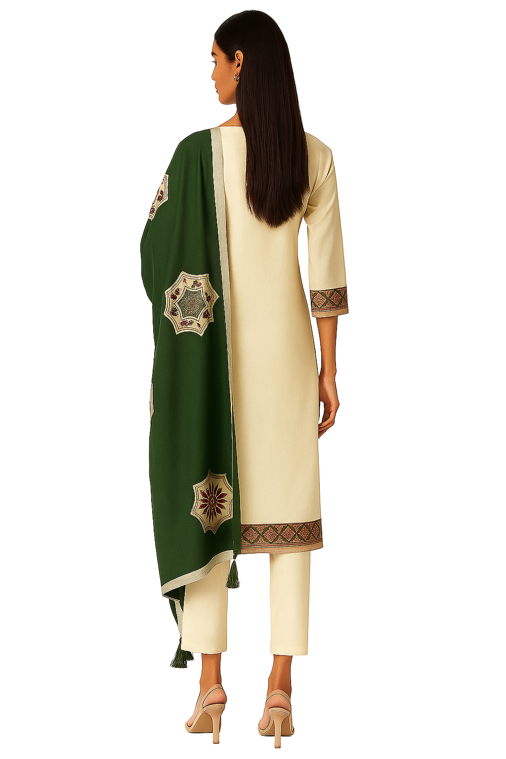 MeeSri Woman Thread Embroidered Straight Kurta and Pants Set with Dupatta