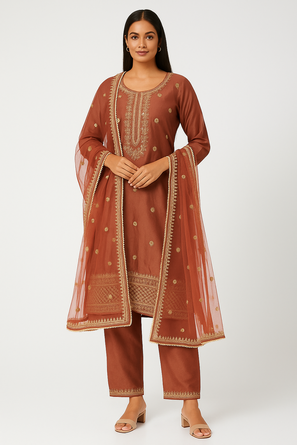 MeeSri Luxury Kurta Set with Pants & Dupatta l 3 Piece Ethnic Suit for Casual