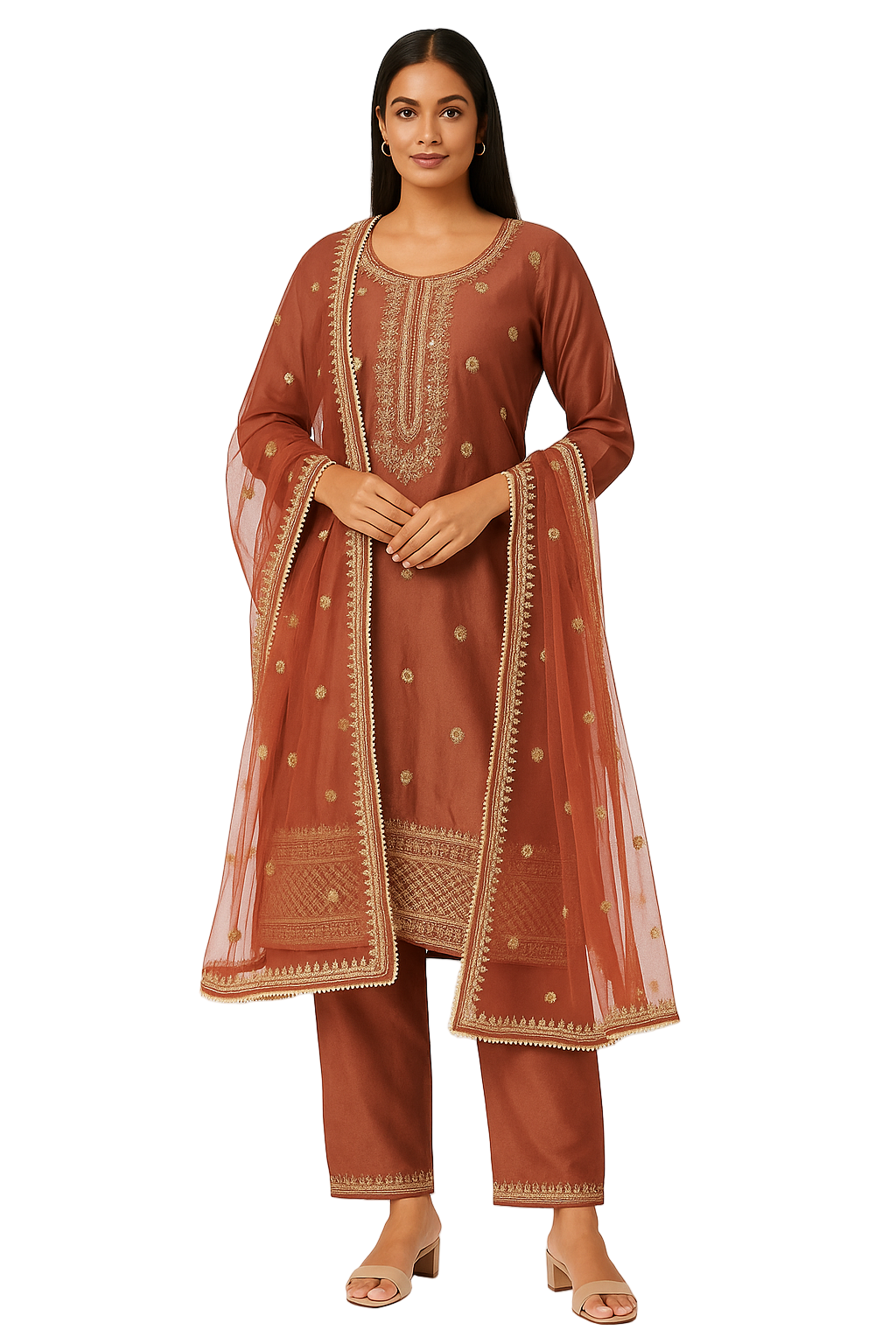 MeeSri Luxury Kurta Set with Pants & Dupatta l 3 Piece Ethnic Suit for Casual