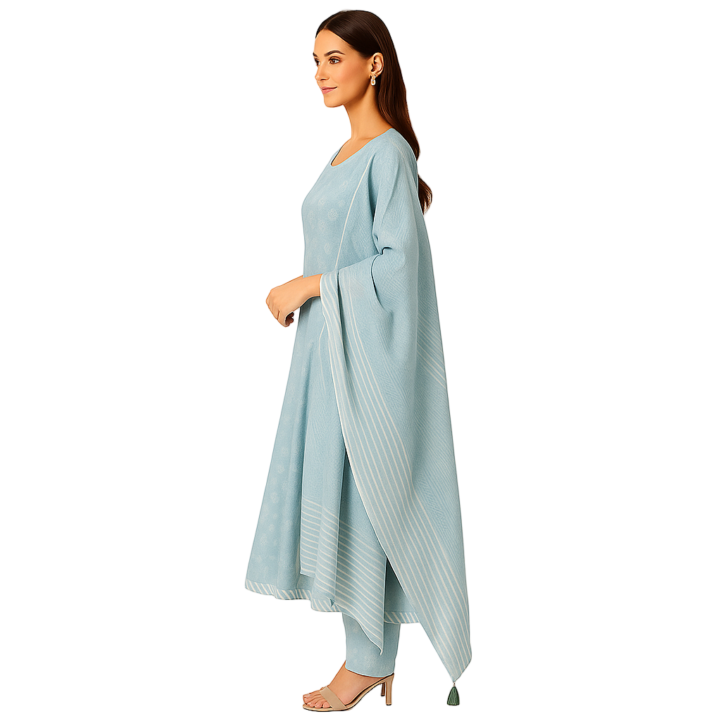 MeeSri Women Cotton Relaxed fit anarkali kurta set with pant and Dupatta