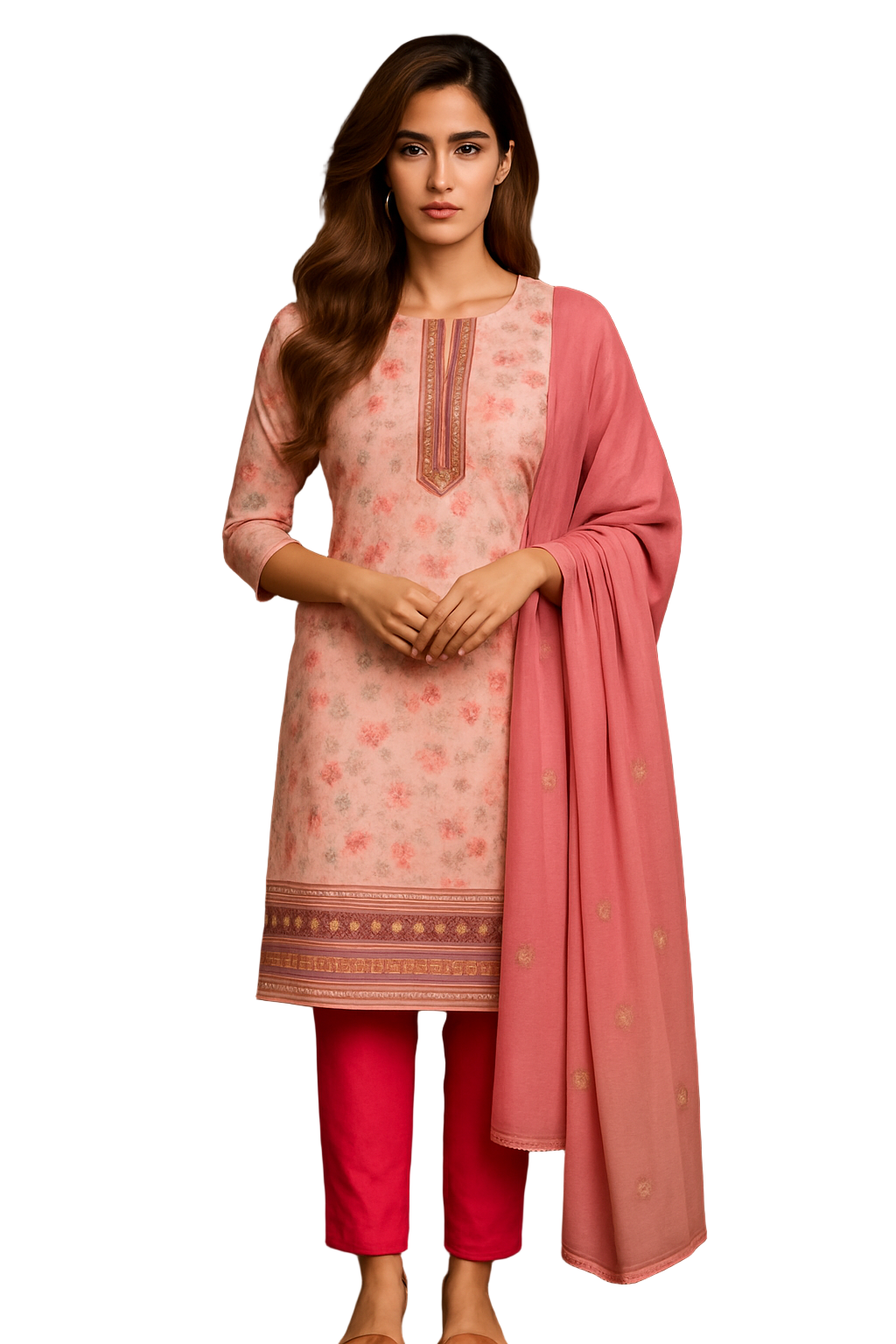 MeeSri Printed Kurta Set with Pants & Dupatta l 3 Piece Ethnic Suit for Casual