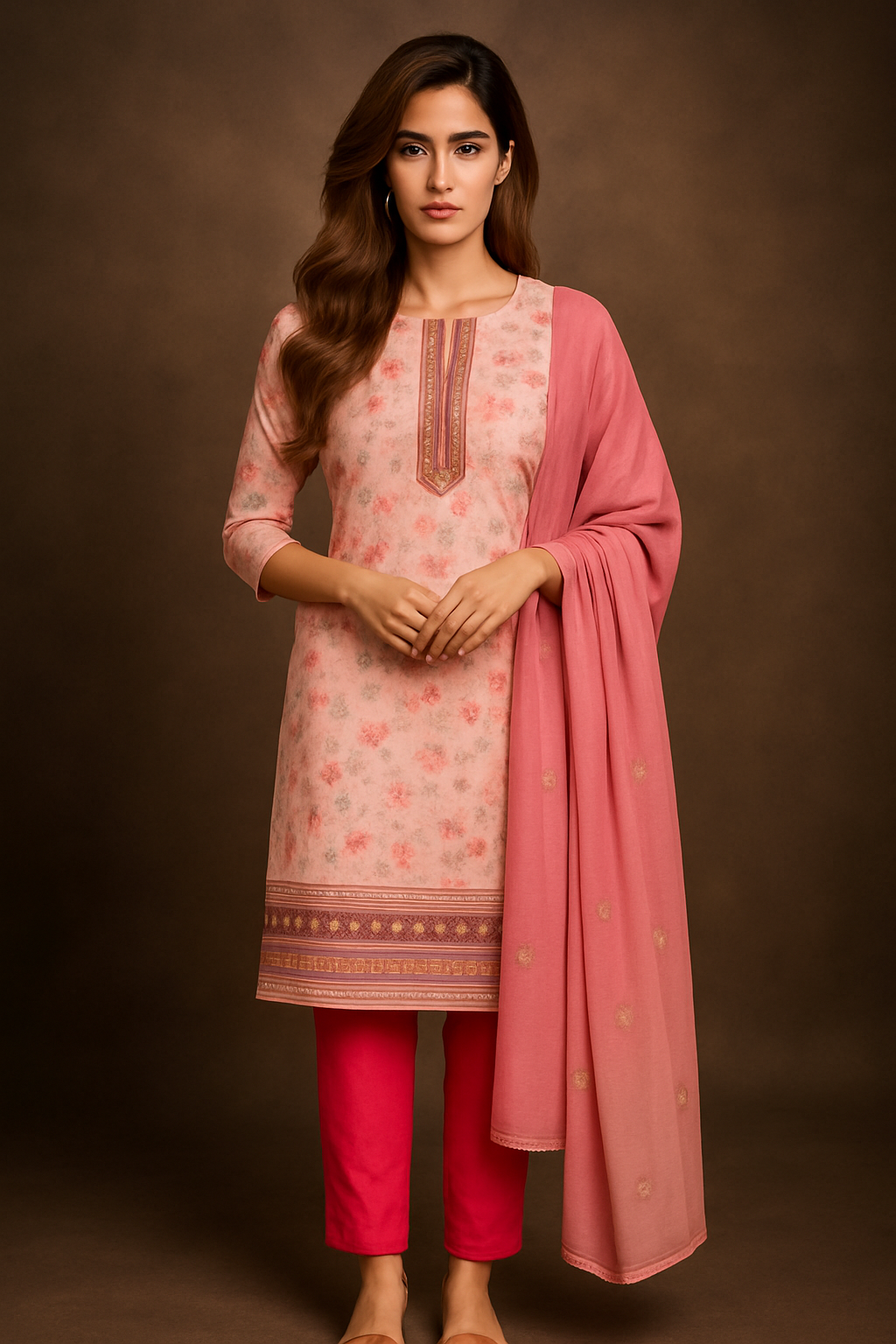 MeeSri Printed Kurta Set with Pants & Dupatta l 3 Piece Ethnic Suit for Casual