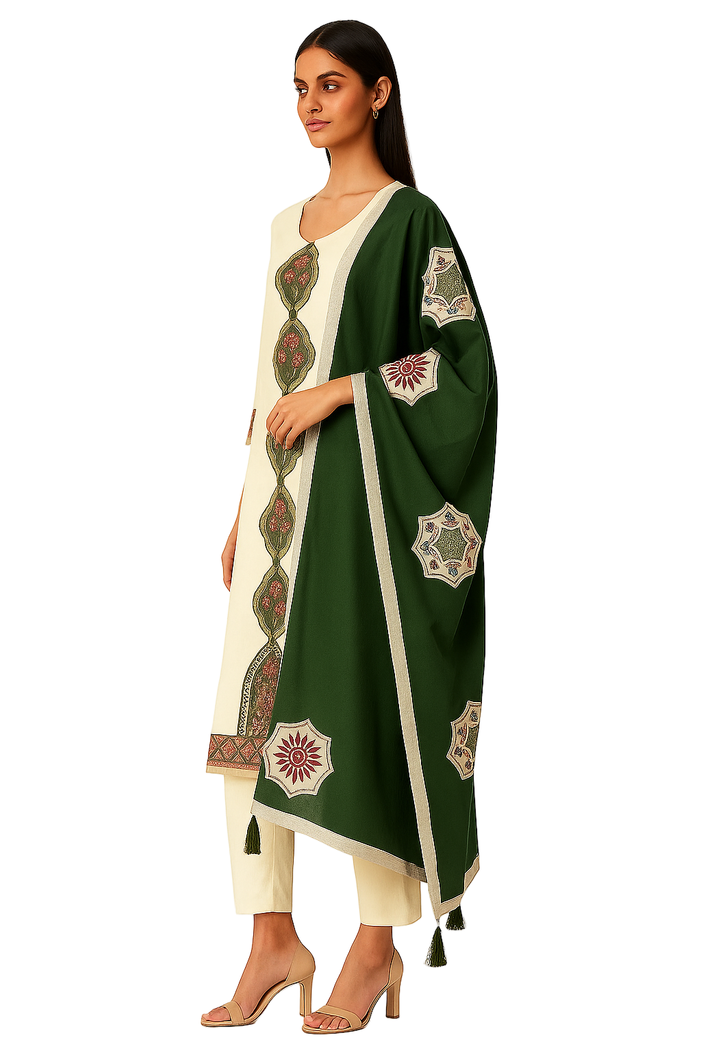 MeeSri Woman Thread Embroidered Straight Kurta and Pants Set with Dupatta